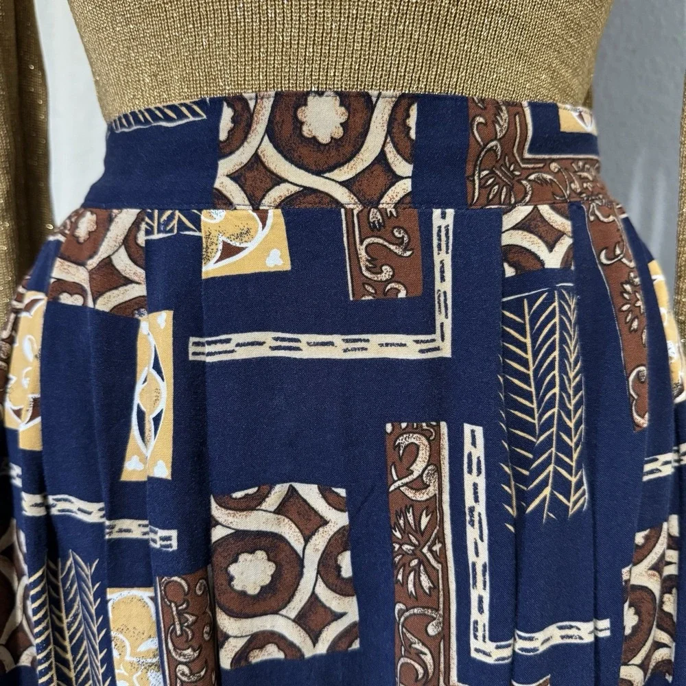 Sag Harbor 1/2 Elastic Waist Boho Midi Skirt Geometric Print Peasant Indie Large